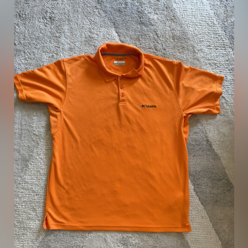 Columbia Men's XL Omni Shade Sun Protection Polo Shirt Orange Top Short‎ Sleeve